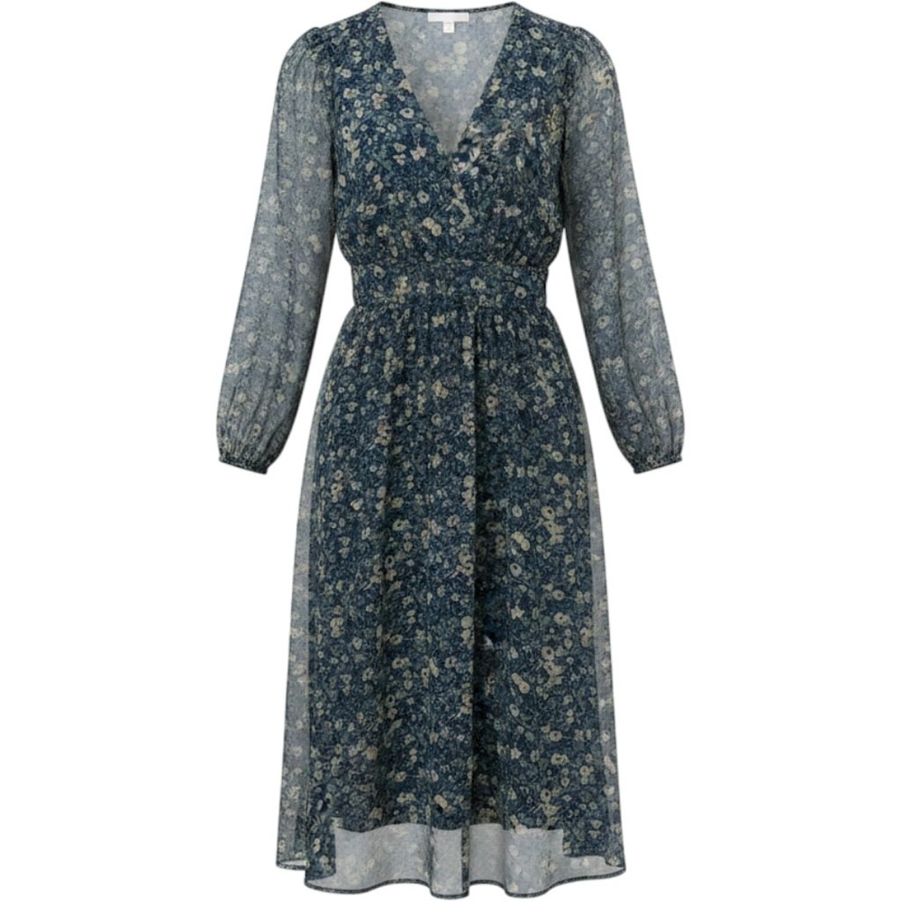 Melrose and Market Navy Blue Floral V-Neck Smocked Waist Midi Dress XXS